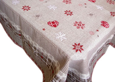 French Jacquard Tablecloth DECO (Hiver. taupe / red) - Click Image to Close